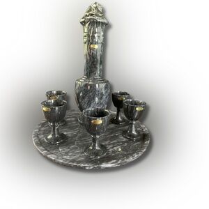 Unique Vintage Marble Decanter With 5 Glasses black